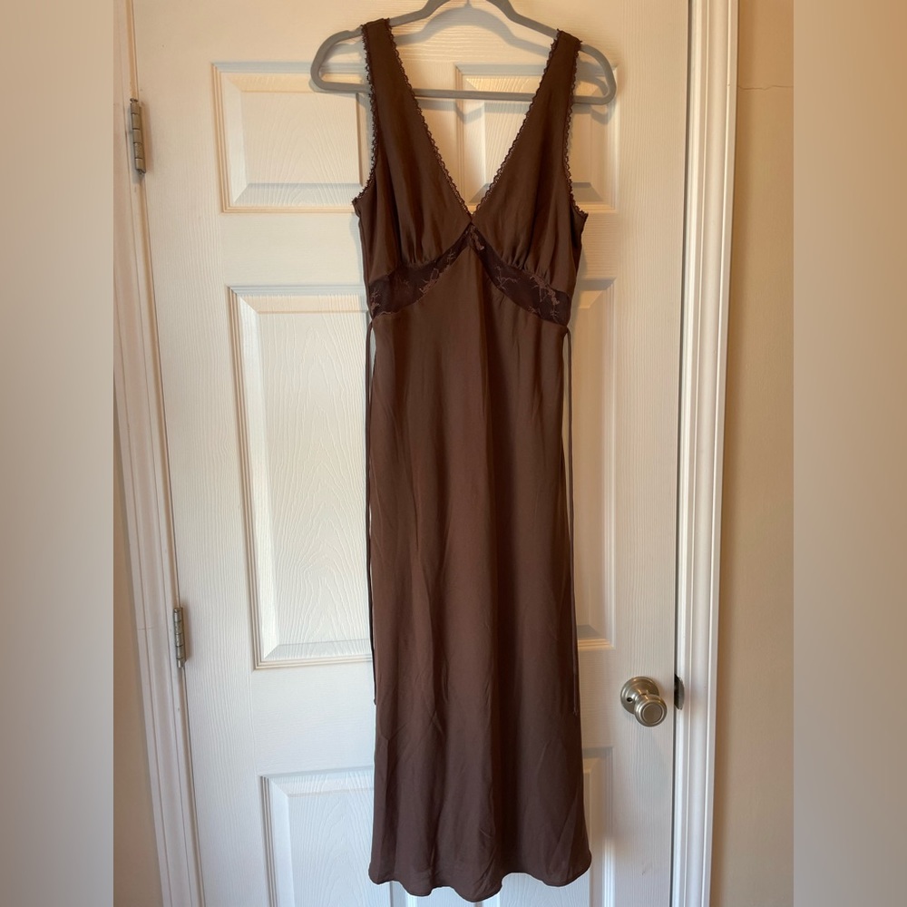Brown wild fable dress with lace detail